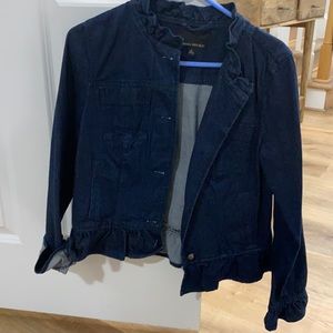 Banana republic dark Jean jacket with ruffle collar and sleeves